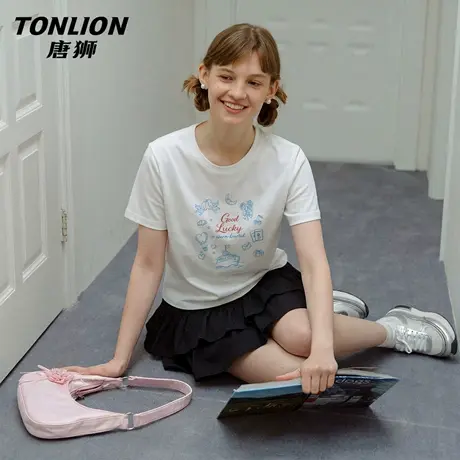 唐狮官方纯棉短袖t恤女2026新款夏季正肩显瘦半袖宽松短款上衣VC图片