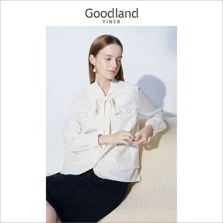 音儿美地女装2022冬季新款小香风粗花呢拼接假两件衬衫上衣商品大图