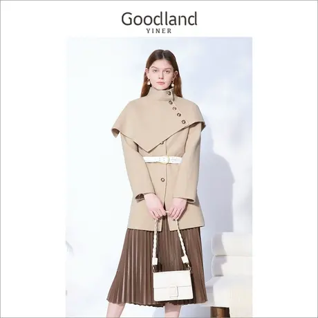 音儿美地女装2022冬季新款两件式斗篷纯羊毛双面呢大衣商品大图