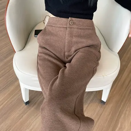 阔腿直筒毛呢裤女2023冬季新款高腰宽松显瘦小个子百搭羊绒烟管裤商品大图