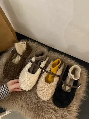 法式温柔平底玛丽珍毛毛鞋乐福鞋2023秋冬外穿保暖棉鞋单鞋女鞋子商品大图