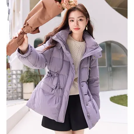 【直播间】香影紫色羽绒服女中长2023冬季新款白鸭绒抽绳收腰显瘦图片