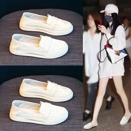 小白鞋女鞋子2023年新款浅口夏季乐福平底轻便单鞋护士孕妇一脚蹬图片