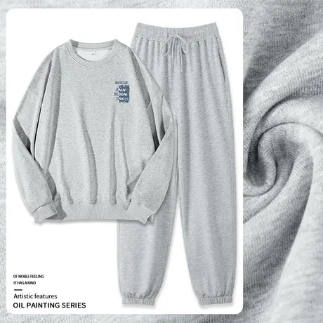 ZR真维斯灰色运动套装女春秋薄款2023年新款初中学生学院风两件套图片