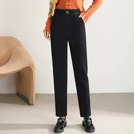 加绒加厚水貂绒小脚裤女秋冬2023新款高腰显瘦通勤时尚休闲哈伦裤商品大图