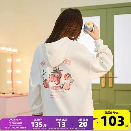 唐狮2023秋季新款女卫衣连帽宽松设计感可爱图案慵懒风套头上衣图片