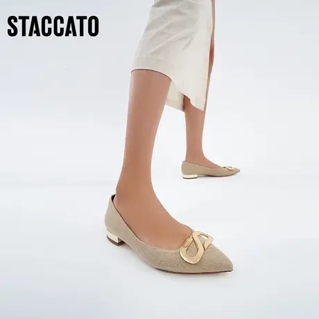 思加图新款奶油鞋通勤气质尖头低跟单鞋女皮鞋子EBZ13AQ2图片