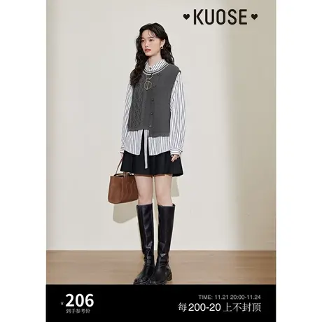 阔色灰色麻花针织马甲女2023秋冬新款设计感毛衣坎肩背心无袖上衣图片