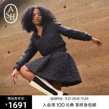 ASH女装冬季新款宽松短款连帽长袖上衣压花工艺加厚棉服外套夹克商品大图