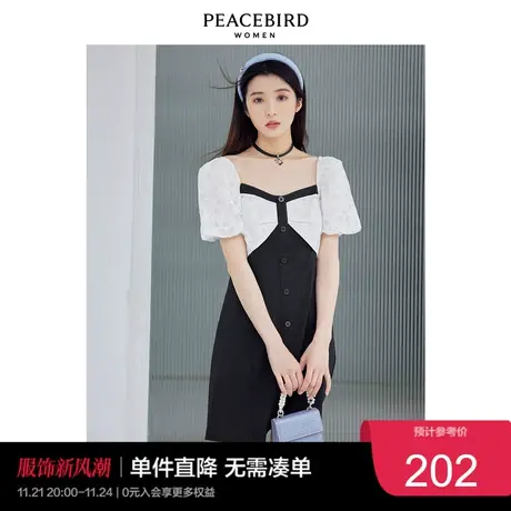 太平鸟优雅拼色连衣裙女春季新款法式复古连衣裙图片