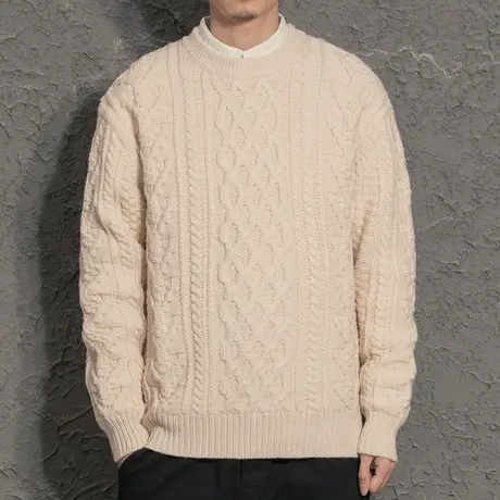 奕飏复古港风毛衣男圆领 原宿风日系ins潮牌慵懒风学生扭花针织衫图片