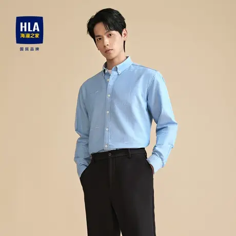 HLA/海澜之家花纹长袖衬衫23秋冬新款扣领尖领纯棉保暖加厚衬衣男图片