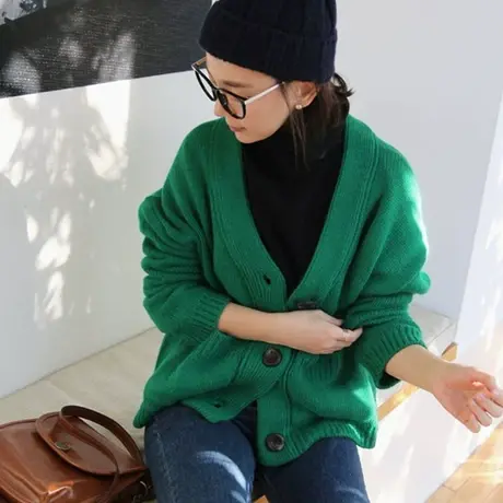 纯诗曼韩版宽松原宿风长袖毛针织衫女学生秋冬显瘦针织开衫打底衫图片