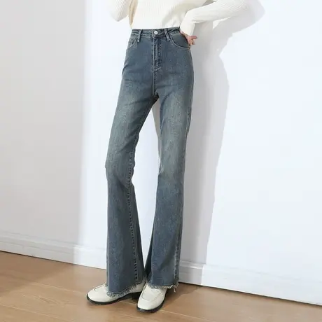 时尚气质微喇牛仔裤2023年秋季新款女士简约高腰显瘦通勤百搭长裤商品大图
