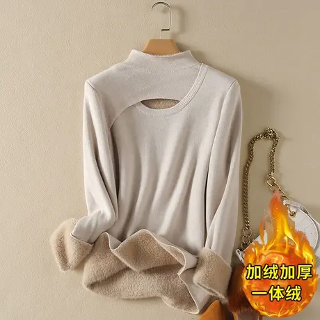一体绒半高领毛衣女2023年秋冬新款加绒加厚洋气内搭针织打底衫女商品大图