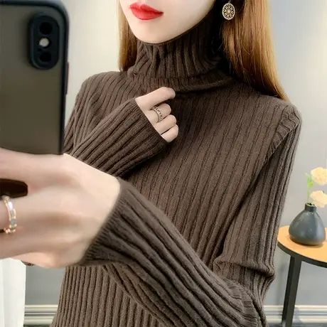 2022年秋冬新款高领毛衣女百搭修身内搭堆堆领针织衫女打底衫套头图片