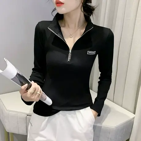 半高领打底衫女长袖秋冬2024新款加绒拉链T恤修身百搭洋气上衣潮图片