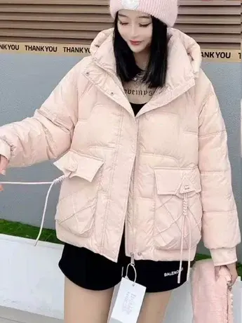 白鸭绒羽绒服女短款2023冬季新款爆款宽松休闲连帽口袋保暖外套潮图片