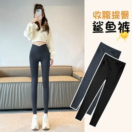 鲨鱼皮打底裤女外穿秋冬2023新款高腰冬季加绒瑜伽健身沙鱼芭比裤图片