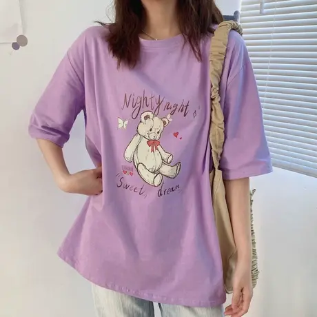 纯棉短袖t恤女大码半袖设计感小众宽松韩版bf慵懒风ins超火上衣服图片