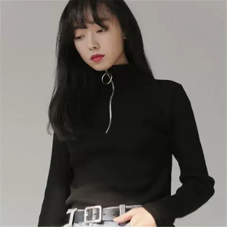 半高领毛衣女复古秋冬ins网红设计感洋气上衣贴身内搭打底针织衫商品大图