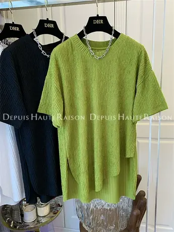 褶皱肌理感不规则下摆短袖T恤上衣女宽松休闲百搭2022夏季新图片