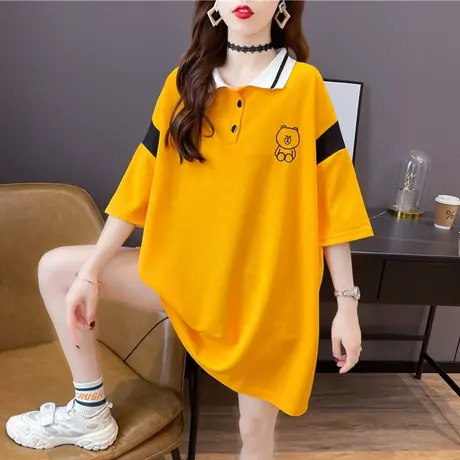 短袖t恤女夏季韩版宽松大码中长款翻领polo衫设计感小众上衣服潮图片