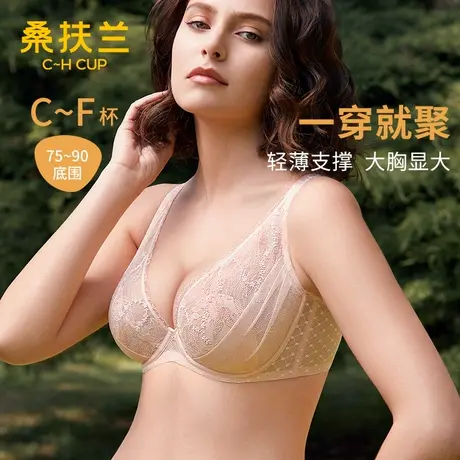 桑扶兰超薄兔耳朵大胸显小文胸防下垂聚拢侧收副乳聚拢大码内衣女图片