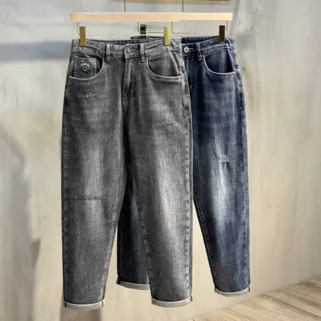 2023男士男士直筒牛仔裤 潮流韩版宽松哈伦裤9分休闲牛仔裤男长裤图片