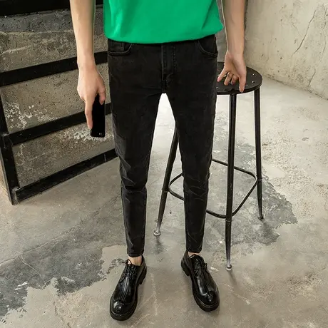 2023春夏新品百搭复古黑灰色韩版小脚牛仔裤做旧显瘦九分裤潮流薄商品大图