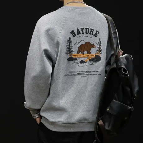 重磅潮牌卫衣男春秋款圆领男款衣服春季2024新款长袖大码拼接印花商品大图