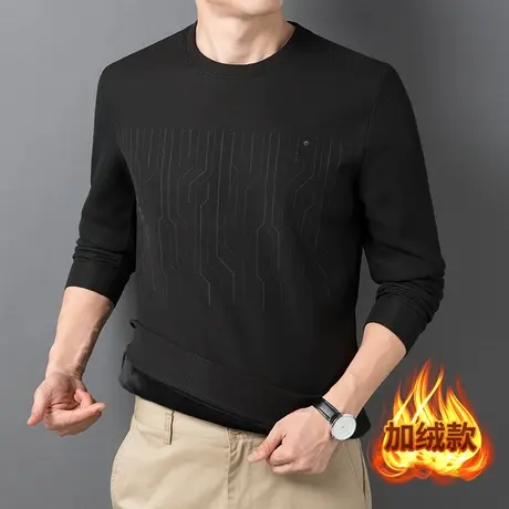 男士卫衣春秋冬季2022新款假两件加绒加厚打底衫华夫格装上衣男装商品大图