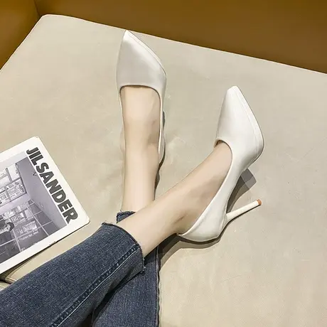 高跟鞋女尖头秋季2023年新款浅口温柔晚风单鞋小个子一脚蹬伴娘鞋商品大图