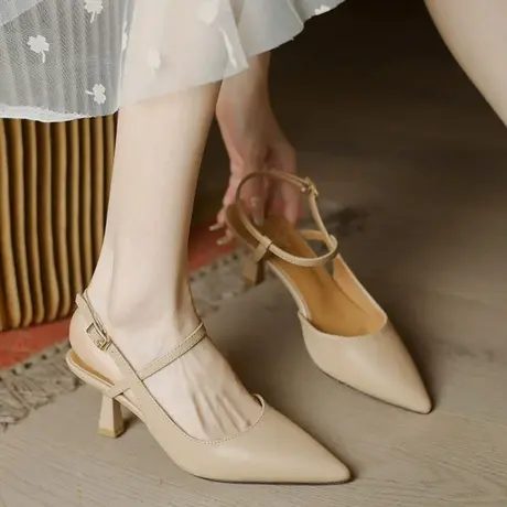 包头凉鞋女2024新款夏季法式高跟鞋仙女风尖头细跟配裙子气质单鞋商品大图