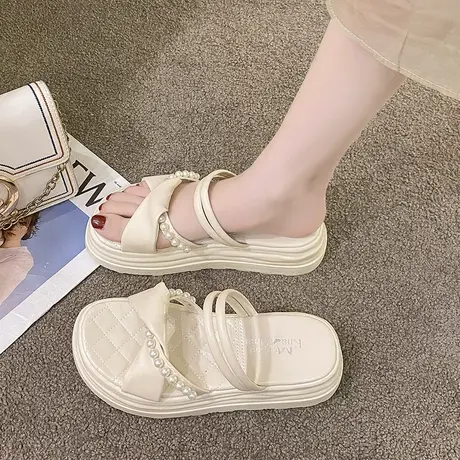 珍珠拖鞋女外穿夏季新款松糕厚底仙女风两穿凉鞋小香风罗马沙滩鞋商品大图