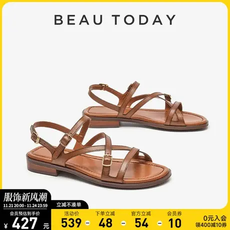 BeauToday凉鞋夏天2024新款BT女时装凉鞋夏天配裙子的鞋绑带凉鞋图片