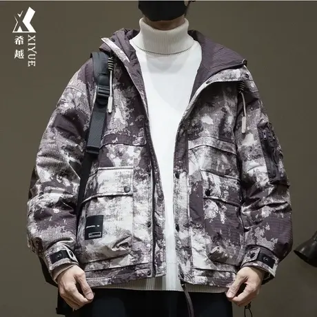 新国标白鸭绒户外迷彩羽绒服男冬季新款宽松大码男士保暖连帽外套商品大图