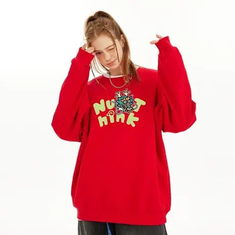 Nuthink新年本命年国潮潮牌加绒加厚圆领卫衣男宽松大码情侣上衣商品大图