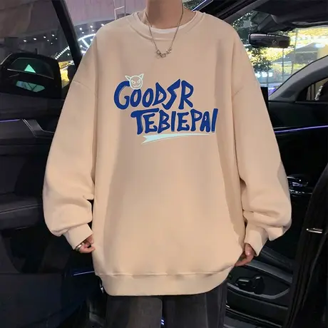 美式高街圆领卫衣男春秋季2024新款打底衫复古慵懒风套头宽松潮牌商品大图