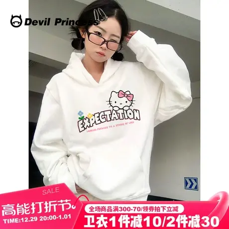 美式甜酷风超好看白色连帽卫衣女宽松百搭可盐可甜套头上衣ins潮图片