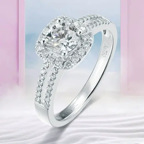 珂兰 白18K金钻石戒指钻戒30分50分豪华群镶T方形双臂求婚戒指女图片