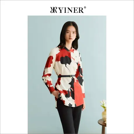 【云感真丝羊毛】YINER音儿女装冬季含桑蚕丝拼色衬衫商品大图