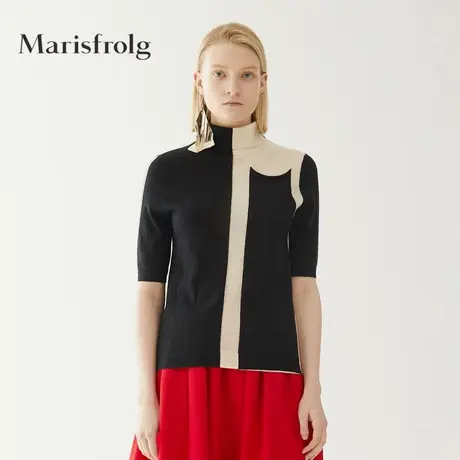 Marisfrolg玛丝菲尔羊绒2020年秋季新款女装拼色薄款毛针织衫毛衣商品大图