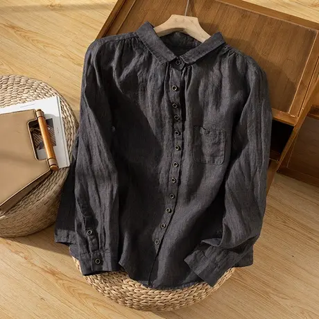 享永子色织汉麻衬衫女士文艺复古宽松衬衣气质高级感上衣2023新款商品大图