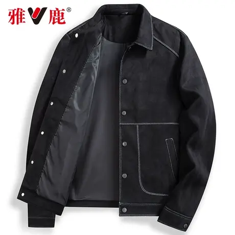 雅鹿夹克男2024春秋新款潮牌翻领明线工装上衣麂皮绒触感休闲外套图片