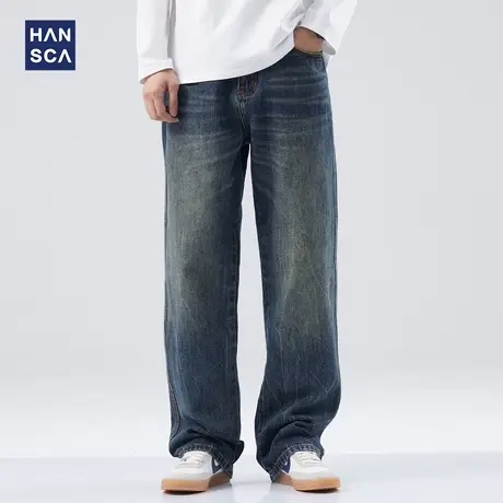 hansca美式复古牛仔裤男潮牌秋季直筒宽松痞帅大码阔腿休闲长裤子商品大图