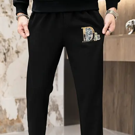 2023秋冬新款男士休闲裤潮流黑色长裤子个性束脚裤九分裤欧版男装图片