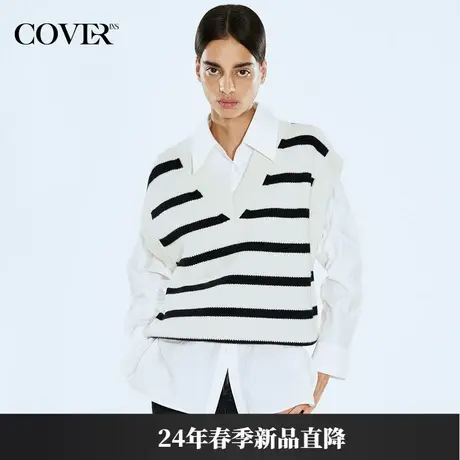 COVER2024春季条纹限定型格羊毛毛织背心商品大图