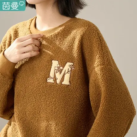 茵曼官方旗舰店圆领宽松羊羔毛卫衣女外套2024新款套头上衣春秋季商品大图