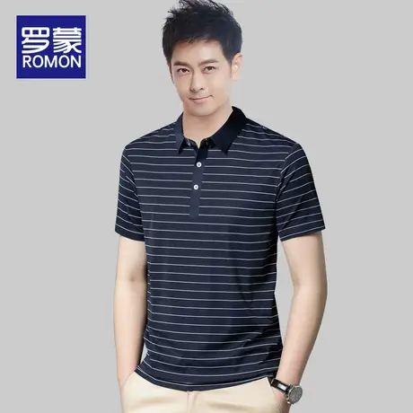罗蒙polo衫男短袖夏季条纹T恤翻领半袖衣服2023新款冰丝休闲上衣图片